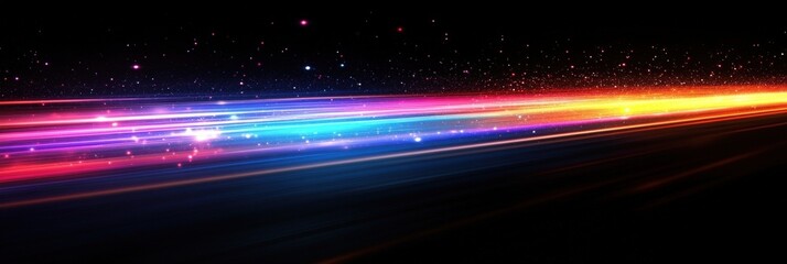 Poster - Vibrant Motion Blur of Colorful Light Streaks Against a Dark Background, Capturing the Essence of Speed and Energy in a Dynamic Abstract Composition