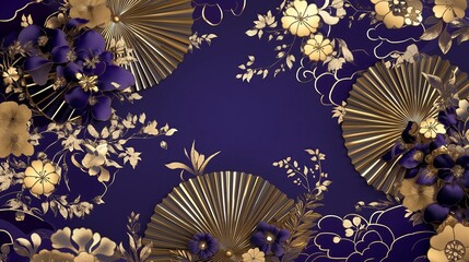 Aufkleber - deep purple background with intricate fan shapes and golden accents.