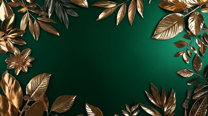 Poster - Opulent Emerald Green and Gold Foliage Patterns