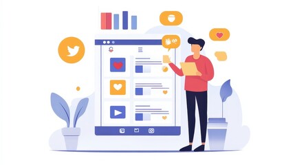 Wall Mural - A marketing expert analyzing social media engagement data, looking at likes, shares, and comments, to improve marketing strategies and reach target audiences more effectively