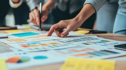 Poster - A marketing team collaborates on a business plan, outlining strategies to improve brand presence and customer engagement.