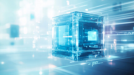  - Abstract advanced technology blue cube