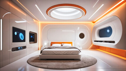 Poster - high tech bedroom on a spaceship or in a laboratory
