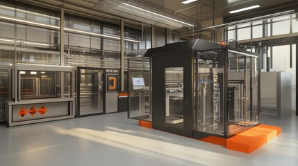 Poster - A near-future factory that operates entirely with automation and 3D printing, producing custom-made products on demand.