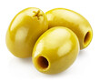© volff - Three green pitted olive berries isolated on white background. File contains clipping paths.