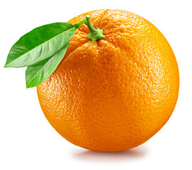 Wall Mural - Orange fruit with leaves isolated on a white background. Clipping path.