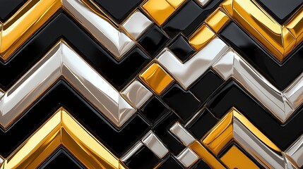 Poster - Luxurious Gold and Silver Zigzag Patterns on Black