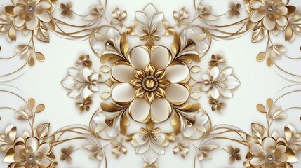 Poster - Intricate Floral Mandalas with Gold Accents on Cream