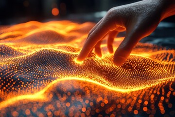 Aufkleber - A Human Hand Interacting with a Glowing Orange Digital Surface