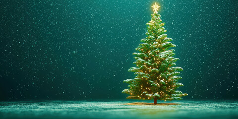 Poster - A Christmas tree is lit up with a star on top