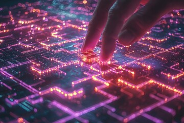 Aufkleber - A Finger Interacting with Glowing Circuitry