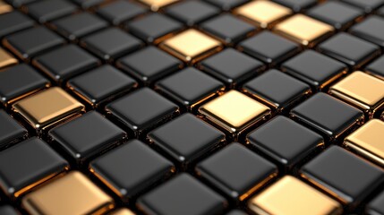 Poster - Abstract Black and Gold Square Pattern  Luxury 3D Background  Geometric Design