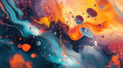 Poster - A vibrant paint splash in mid-air, creating a dynamic and colorful abstract design for an eye-catching desktop wallpaper.