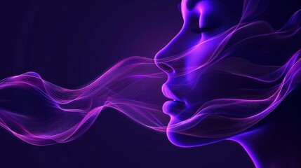 Fototapete - Digital portrait of a girl on a purple background with wavy lines. 