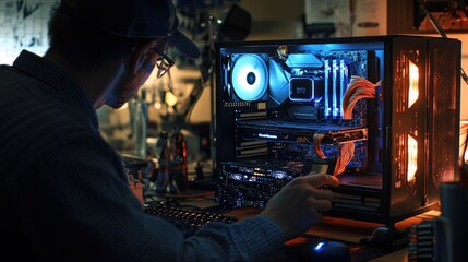 Poster - A computer repair expert working on a desktop, upgrading hardware for better performance and longevity.