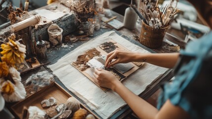 Poster - A designer curating a mood board with color palettes and textures, setting the tone and style for an upcoming project