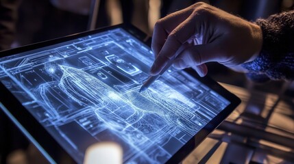Poster - A designer creating a digital rendering on a high-tech tablet, showing the process of translating ideas into visually striking projects.