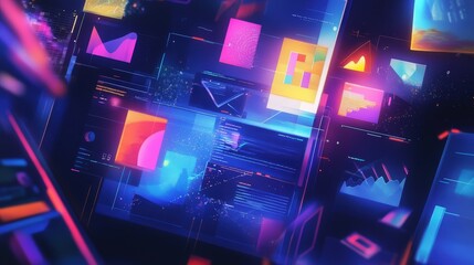Poster - A graphic designer screen filled with vibrant designs and typography, where creativity meets technical skill for impactful visuals.