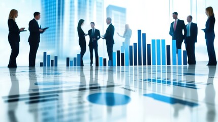 Poster - A group of executives discusses the company business plan, reviewing the financial goals, budget allocation, and risk management strategies.