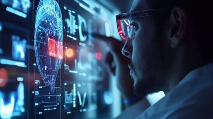 Poster - A healthcare professional using AI to track patient progress, adjusting treatment plans dynamically based on real-time health metrics for optimal care