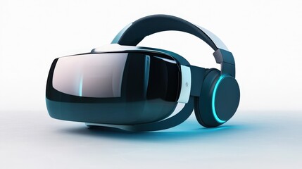 Poster - A high-performance VR headset shown on a transparent background, with padded earphones and motion sensors. Its modern design is suitable for visuals emphasizing immersion.