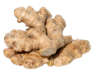 Wall Mural - Ginger root on isolated background, stack of spices