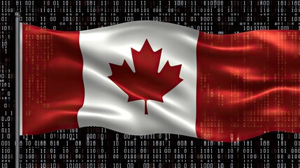 Poster - Canadian Flag With Binary Code Background