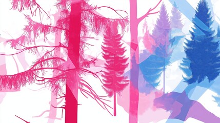 Poster - Fine Line Art of Forest with Pastel Accents