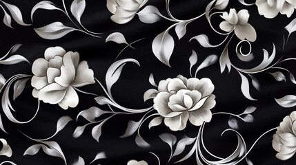 Poster - Deco Floral Patterns in Monochrome with Silver Highlights