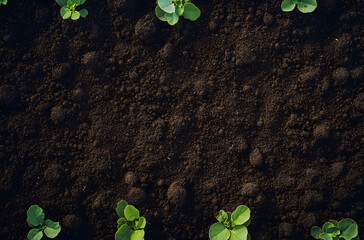 Wall Mural - Fertile soil texture background seen from above, top view. Gardening or planting concept with copy space. Natural pattern