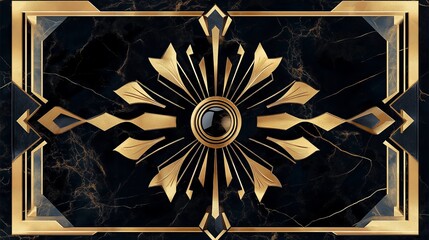 Poster - Black Marble with Gold Veins and Angular Borders