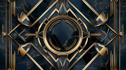 Poster - Black Marble with Gold Veins and Angular Borders