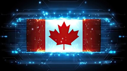 Poster - Canada Flag in Digital Technology Background