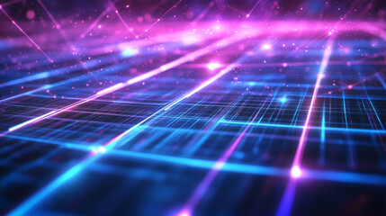 Poster - Colorful abstract digital lines creating a futuristic grid in vibrant purple and blue hues