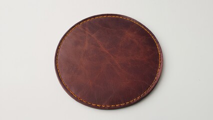 round brown leather patch mockup on white background for branding