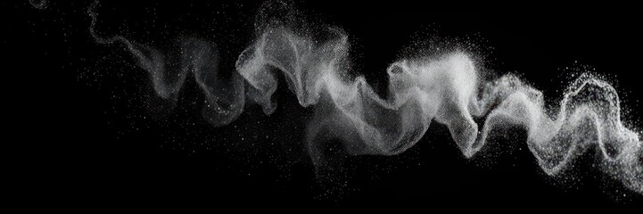 Wall Mural - A stream of white smoke billows across a black background, creating a dynamic, ethereal shape