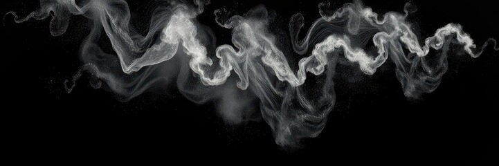 Wall Mural - White smoke curls and swirls against a black background, creating a mesmerizing and abstract pattern
