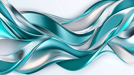 Poster - Abstract Geometric Waves with Metallic Silver Highlights