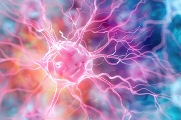 Poster - A vibrant digital depiction of a neuron, showcasing intricate connections and an abstract colorful background.