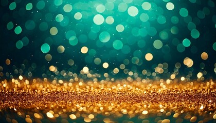 Wall Mural - beautiful luxury gold bokeh on defocused emerald silver background.