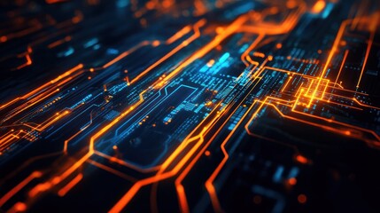 Poster - Abstract digital circuit design with glowing lines and nodes representing technology.