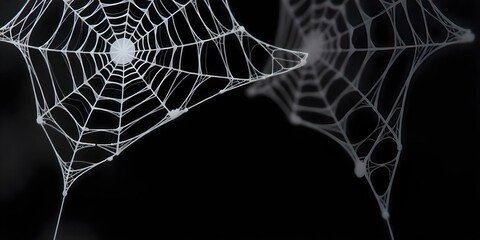 Intricate white spider web against a dark background.