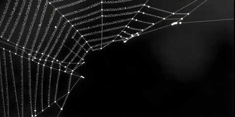 Intricate white spider web against a dark background.