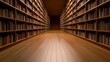 © CYBERPINK - A long library with many bookshelves and a long empty aisle
