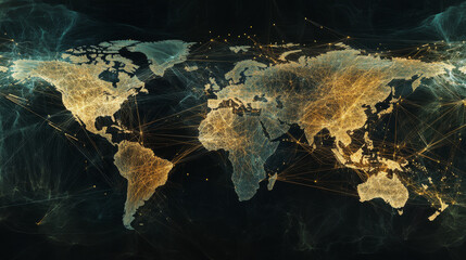 Poster - A world map showing interconnected lines and dots, representing a global network of businesses and connections.
