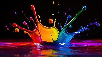 Fototapete - Energetic paint splash captured in 8K detail, showcasing a blend of bright colors. A perfect abstract design for wallpaper.