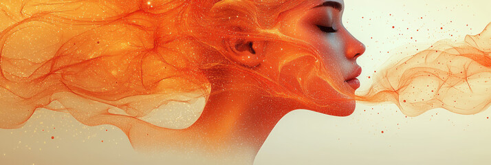 Poster - Abstract lines depicting airflow and particles around a face silhouette, representing seasonal allergies in a clean style,