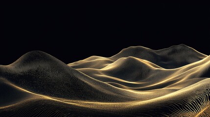 Leinwandbilder - Gold line art of mountains with smooth lines, set on a dark background, giving an opulent and timeless feel.