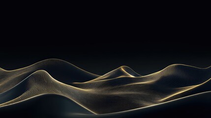 Poster - Luxury gold line art depicting mountains and hills, set against a deep background. Elegant and modern design for premium wallpapers.