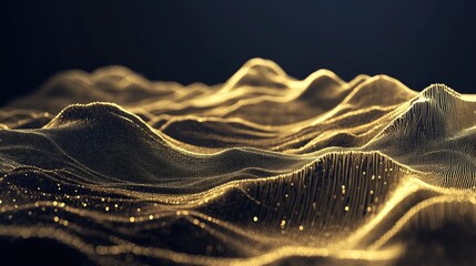 Poster - Luxury gold line art depicting mountains and hills, set against a deep background. Elegant and modern design for premium wallpapers.